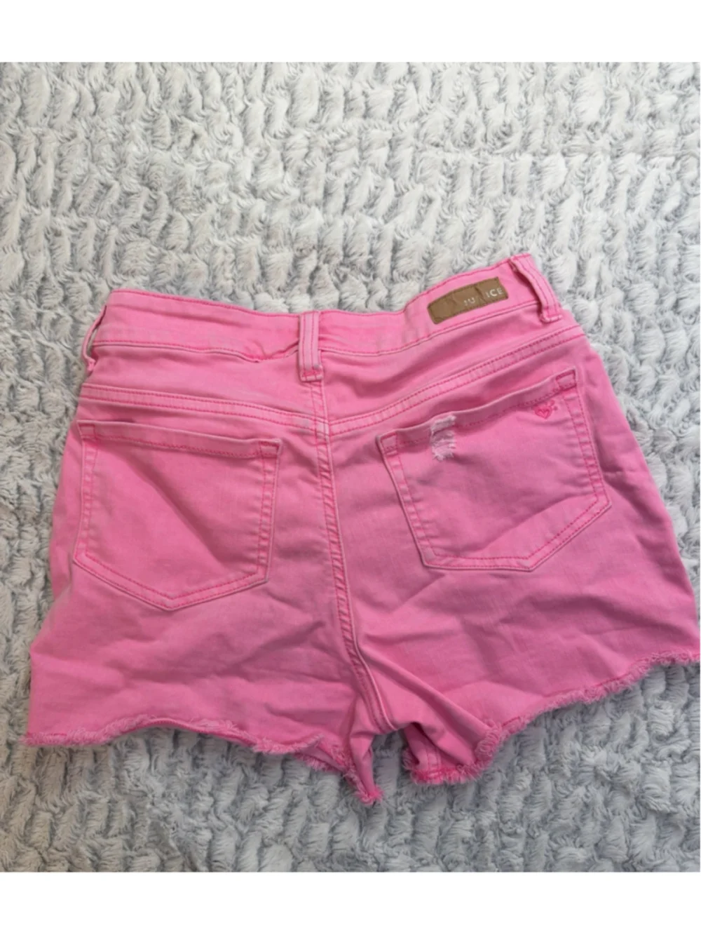 Justice Girls Size 14 Pink Denim Mini Mom Cut-Off Shorts Distressed Pockets
